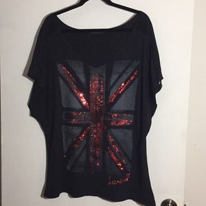 Seven7 Luxe Union Jack black knit tee 26/28